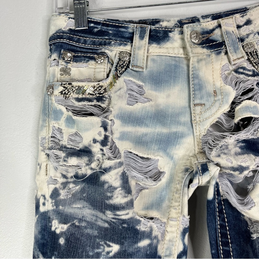 Miss Me Jeans Women’s 25 Blue White Bootcut Bleached Distress Destroyed JP7115B2 - Picture 7 of 16